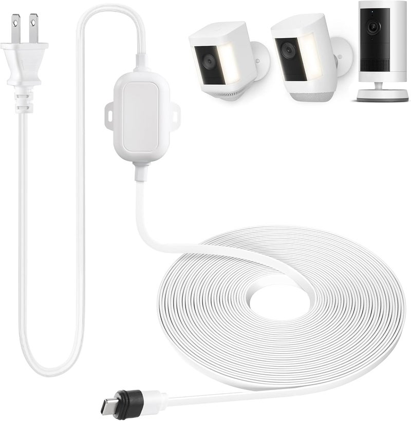 ALERTCAM Weatherproof Power Cord for Spotlight Cam Plus/Pro (Battery), 25ft USB-C Outdoor Charging Cable for Continuous Camera Power Supply, White - Image 1